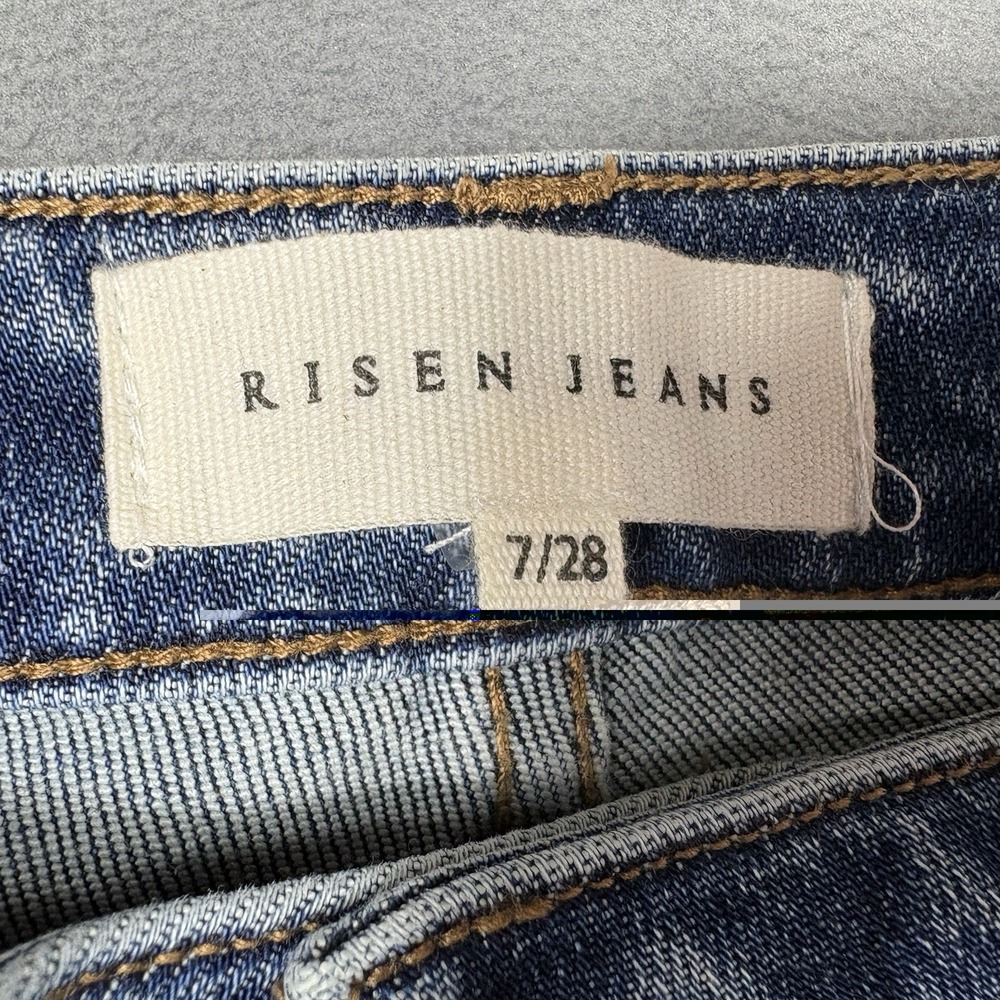 Risen Size 7/28 High-Rise Crop Wide Front and Back Sort Step Hem Dark Wash - Picture 7 of 11